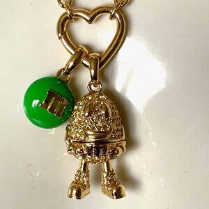 Kate Spade M&M Pendant Necklace Green Gold Tone Novelty Gift Box